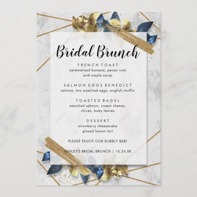 Brunch Menu (Modern Elegant Guld Navy Möhippa Brun Meny (Framsida)