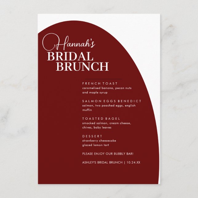 Brunch-meny för Burgundy-skript med minimal Möhipp Meny (Framsida)