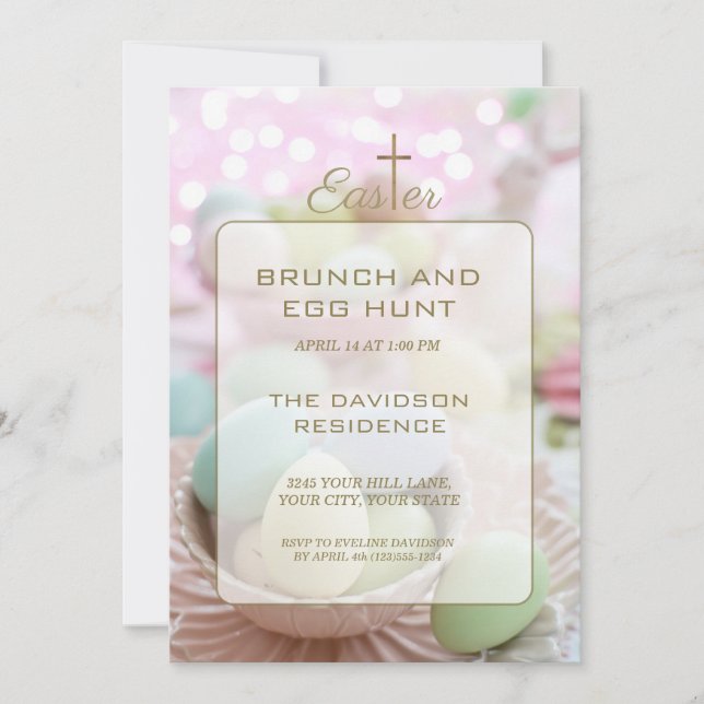 Brunch och äggsökning rosa gröna ränder inbjudningar (Framsida)