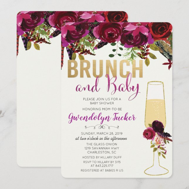 Brunch och bubbel Baby Shower-inbjudan Inbjudningar (Fram/baksida)