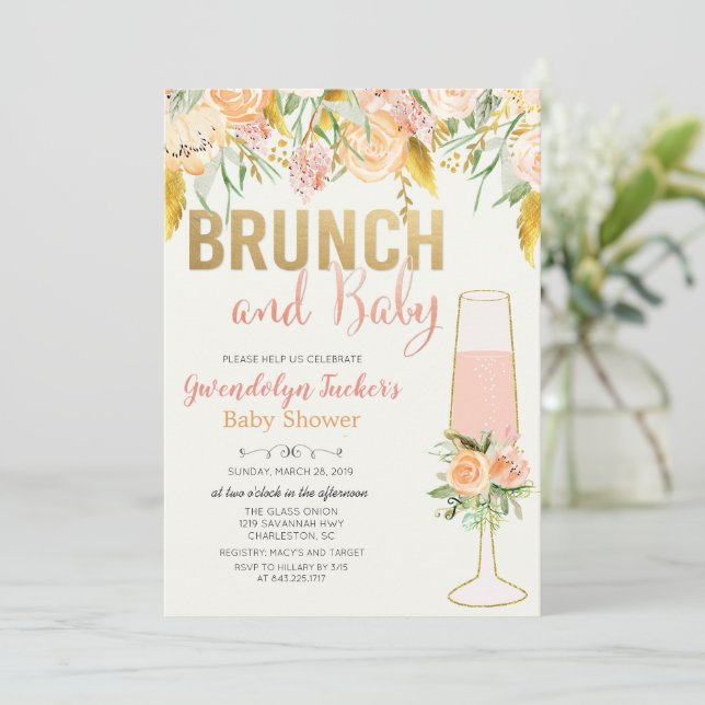 Brunch och bubbel Baby Shower-inbjudan Inbjudningar (Stående Fram)