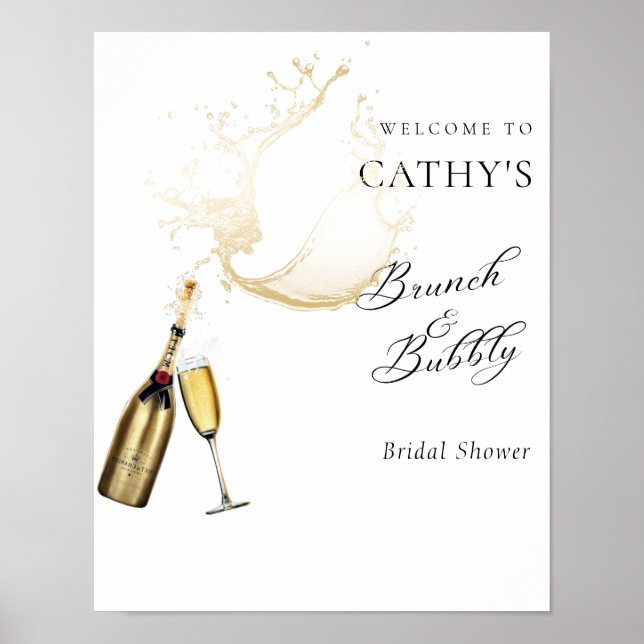 Brunch och bubbel Bröllopsdusch Champagne Välkomme Poster (Framsidan)