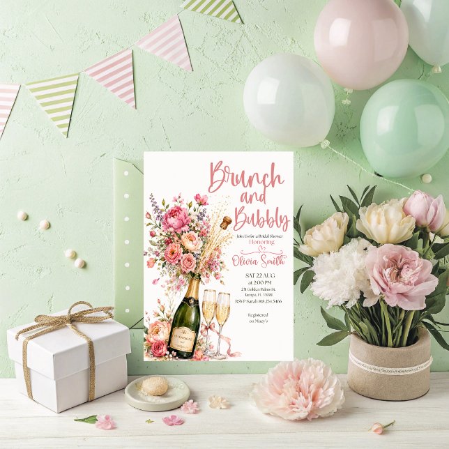 Brunch och bubbel Bröllopsdusch Inbjudan (Brunch and Bubbly Bridal Shower Invitation.)