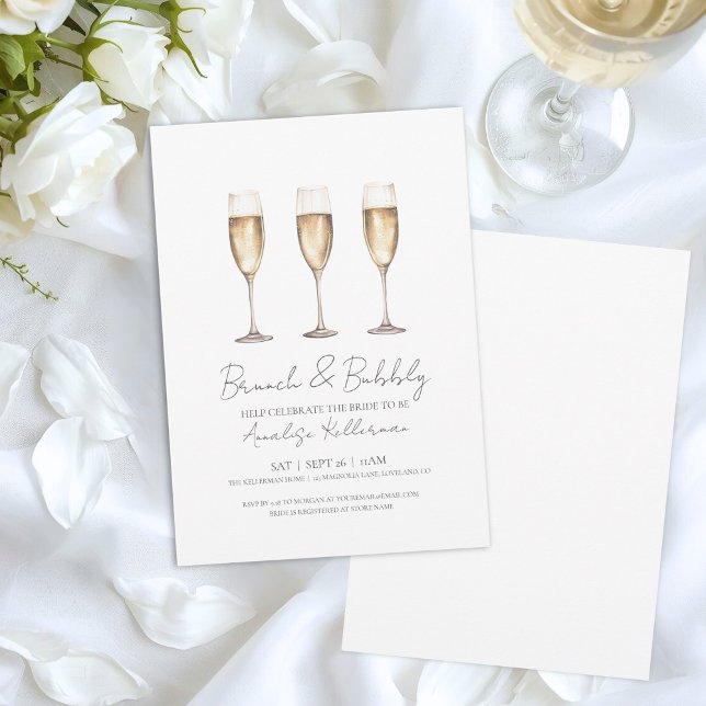 Brunch och bubbel Bröllopsdusch Inbjudningar (Modern Brunch And Bubbly Minimal Bridal Shower Invitation)