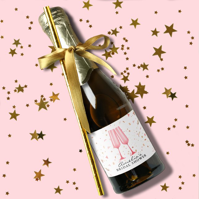 Brunch och bubbel Bröllopsdusch Mini (Brunch and Bubbly bridal shower mini champagne bottle labels, use to serve or give as favors)