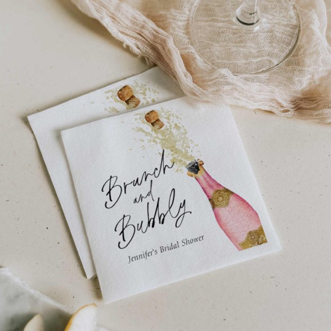 Brunch och bubbel Bröllopsdusch Pappersservetter (Pink Brunch and Bubbly Paper Napkins)