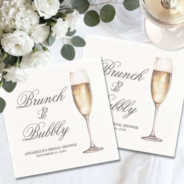 Brunch och bubbel Bröllopsfest Pappersservett (Brunch And Bubbly Bridal Shower Napkins)