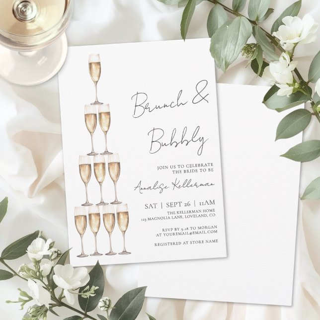 Brunch och bubbel Champagne Bröllopsdusch Inbjudningar (Brunch And Bubbly Champagne Bridal Shower Invitation)