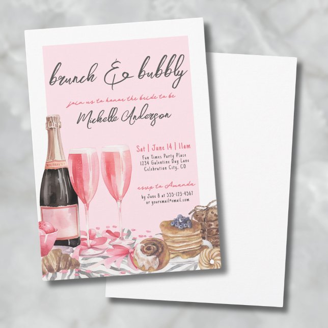 Brunch och bubbel Champagne Bröllopsdusch Inbjudningar (Brunch And Bubbly Champagne Bridal Shower Invitation)