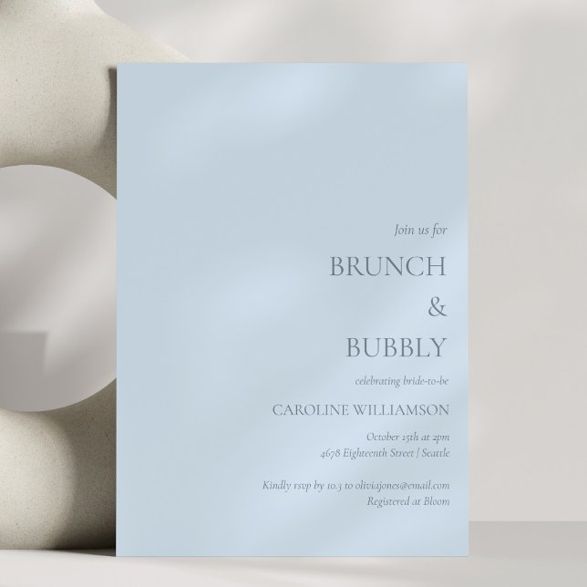 Brunch och bubbel Dusty Soft Blå Bröllopsfest Inbjudningar (Skapare uppladdad)