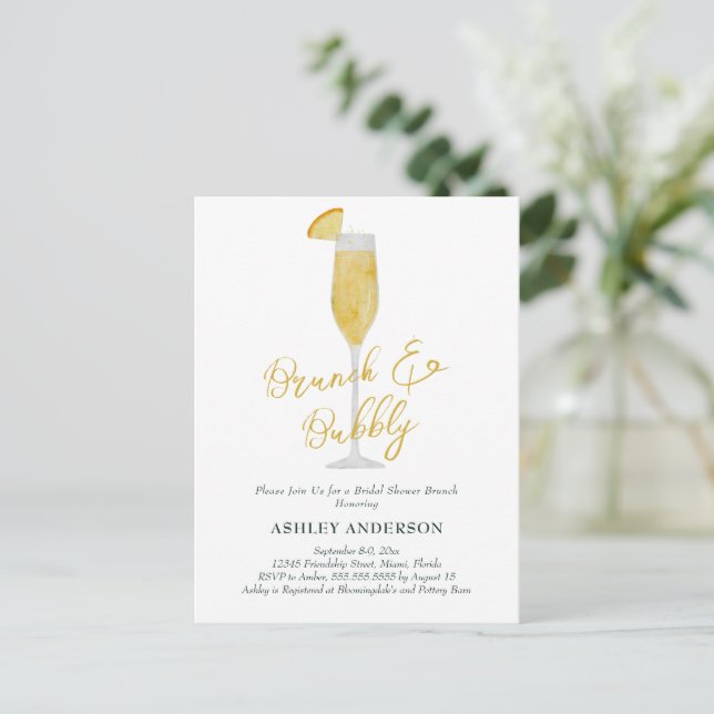 Brunch och bubbel Mimosa Cocktail Bröllopsdusch Vykort (Stående Fram)