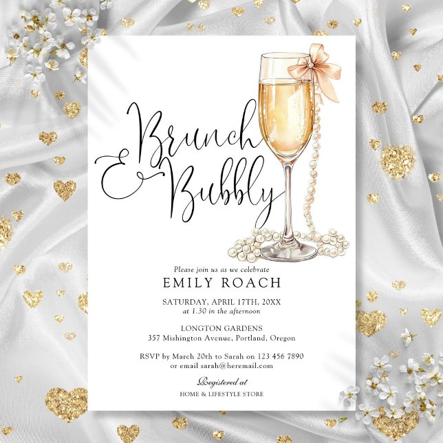 Brunch och bubbel Pärlor Bröllopsdusch Inbjudningar (Brunch And Bubbly Pearls Bridal Shower Invitation)