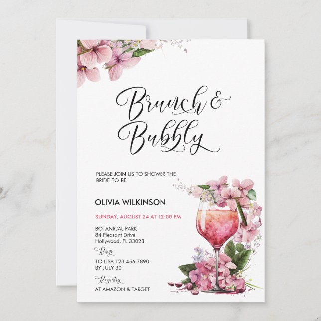 Brunch och bubbel | Rosa drink Inbjudningar (Framsida)