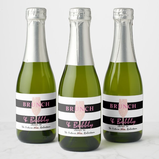 Brunch och bubbel Svart och vit rand | Rosa (Flaskor)