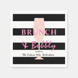 Brunch och bubbel Svart och vit rand | Rosa Pappersservett