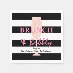 Brunch och bubbel Svart och vit rand Rosa Pappersservett