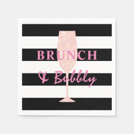 Brunch och bubbel Svart och vit rand | Rosa Pappersservett