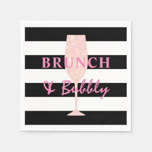 Brunch och bubbel Svart och vit rand Rosa Pappersservett