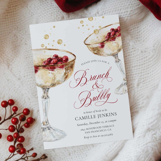Brunch och bubbel Vinter Bröllopsdusch Inbjudan (Christmas Brunch and Bubbly Bridal Shower Invitation)