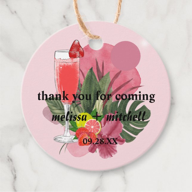 Brunch och bubbelchampagne mimosa tack gåvor etiketter (Framsida)