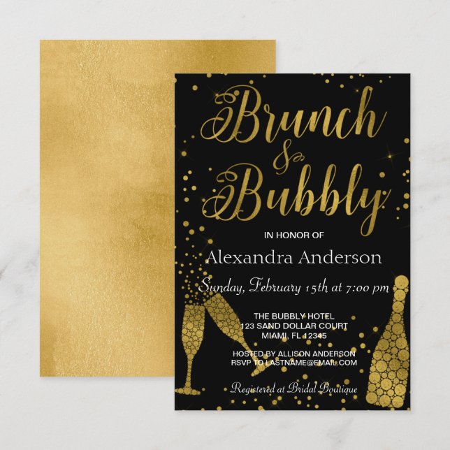 Brunch- och Bubbelchampagneglas Inbjudningar (Fram/baksida)