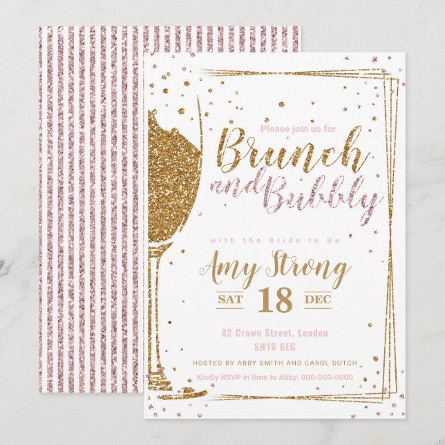Brunch och Bubbelglitter med 2 strimlade bakgaller Inbjudningar (Fram/baksida)