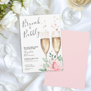 Brunch och bubbelrosé Blush Rosa Blommig Bröllopsd Inbjudningar