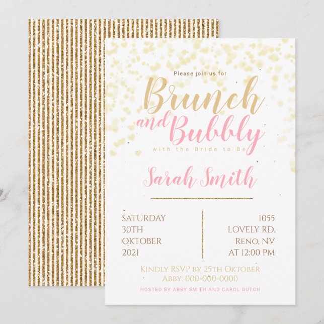 Brunch och Bubbels guldiga bubbla Inbjudningar (Fram/baksida)
