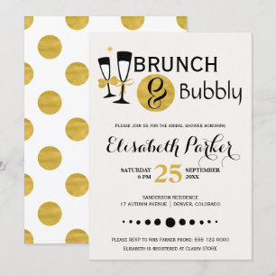 Brunch och bubbelvit svart möhippa guld inbjudningar