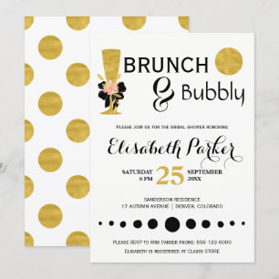 Brunch och bubbelvit svart möhippa guld inbjudningar
