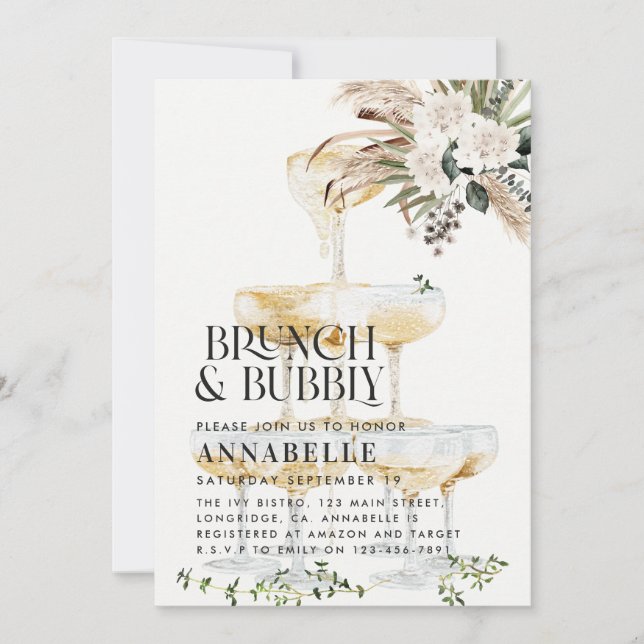 brunch och bubblande Möhippa pampas gräs Invit Inbjudningar (Framsida)