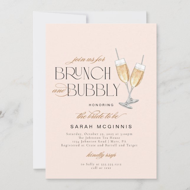Brunch och bubblande Prosecco Champagne Duschemat  Inbjudningar (Framsida)