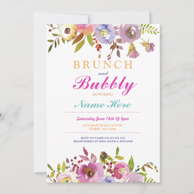 Brunch och Bubble Möhippa Blommigt Inbjudan (Framsida)
