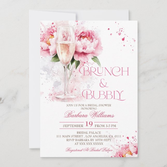 Brunch och bubblig blomsterbröllopsfest inbjudningar (Framsida)