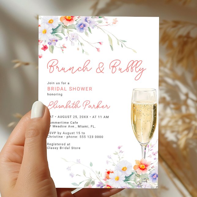 Brunch och bubblig botanisk bröllopsfest inbjudningar (Skapare uppladdad)