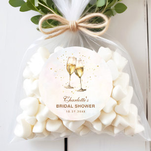 Brunch och bubblig Champagne Bröllopsdusch Runt Klistermärke