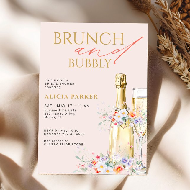 Brunch och bubblig champagneflaska bröllopsdusch inbjudningar (Skapare uppladdad)