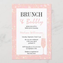 Brunch och bubblig rosa glitter champagneglas inbjudningar