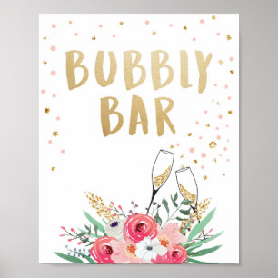 Brunch och Bubbly Bar Blommig Bröllopsbordsskylt Poster