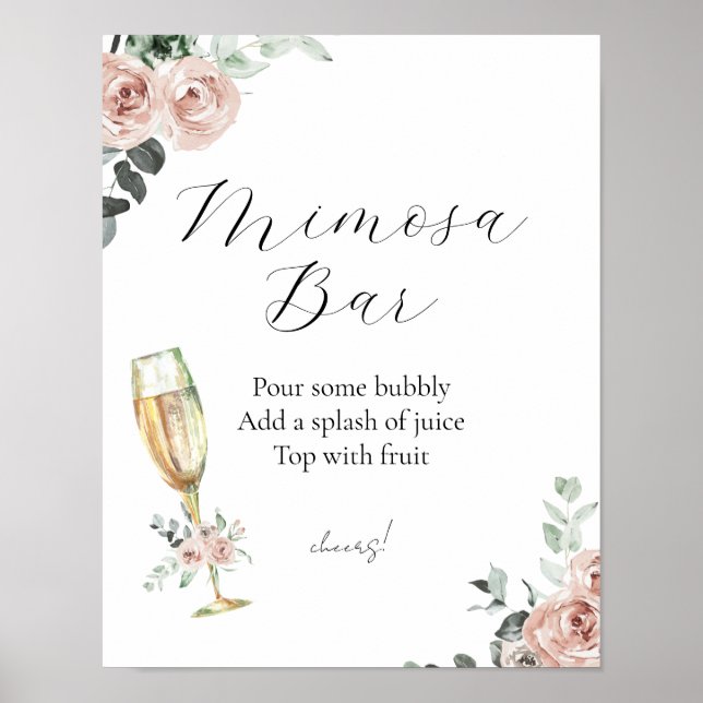 Brunch och Bubbly Blommig Mimosa Barskylt Poster (Framsidan)