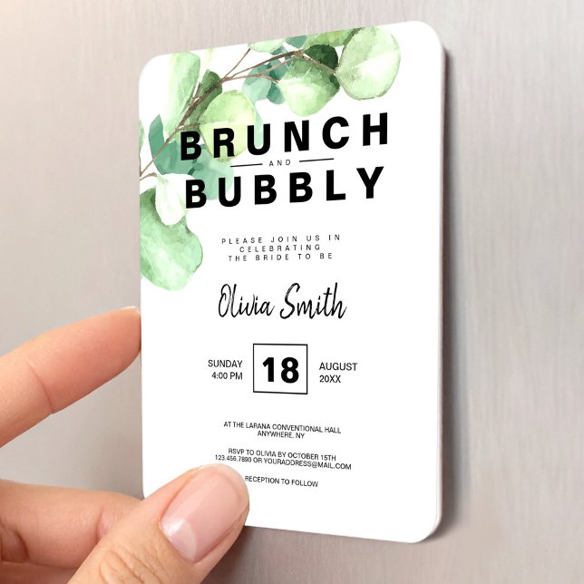 Brunch och Bubbly Bröllopsdusch Grön Eukalyptus Magnet (Brunch and Bubbly Bridal Shower Green Eucalyptus Magnet, Bride to Be)