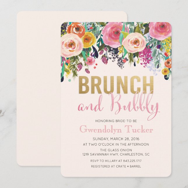 Brunch och Bubbly Bröllopsdusch Inbjudan (Fram/baksida)