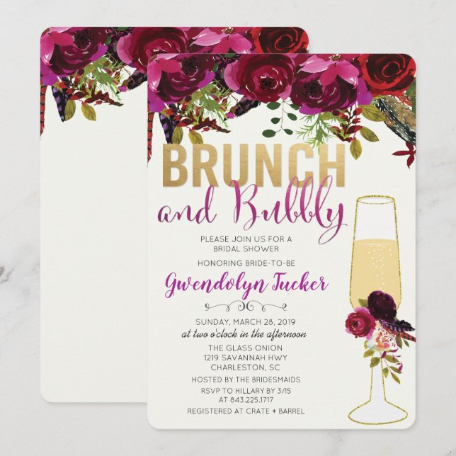 Brunch och Bubbly Bröllopsdusch Inbjudan (Fram/baksida)