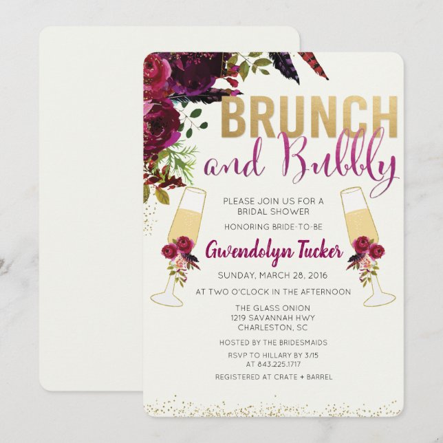 Brunch och Bubbly Bröllopsdusch Inbjudan (Fram/baksida)