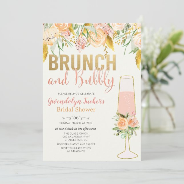 Brunch och Bubbly Bröllopsdusch Inbjudan (Stående Fram)