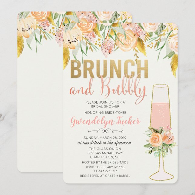 Brunch och Bubbly Bröllopsdusch Inbjudan (Fram/baksida)