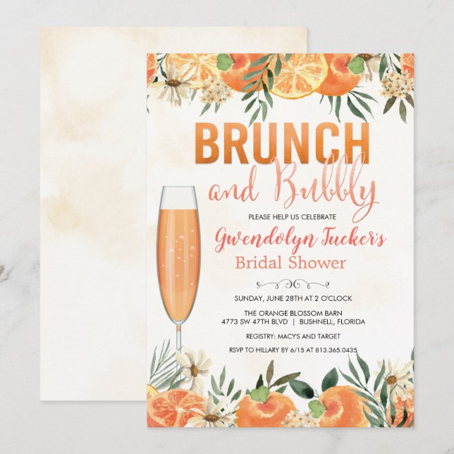 Brunch och Bubbly Bröllopsdusch Inbjudan (Fram/baksida)