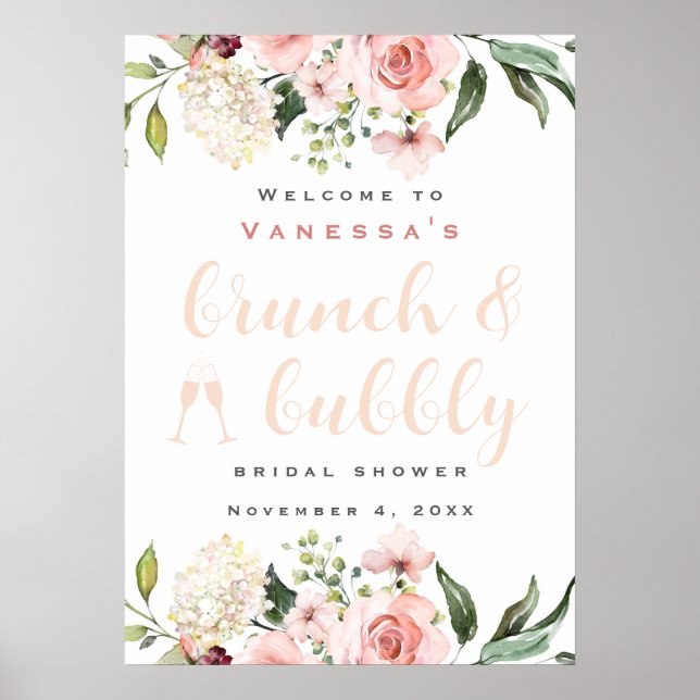 Brunch och Bubbly Bröllopsdusch Välkomstskylt Poster (Framsidan)