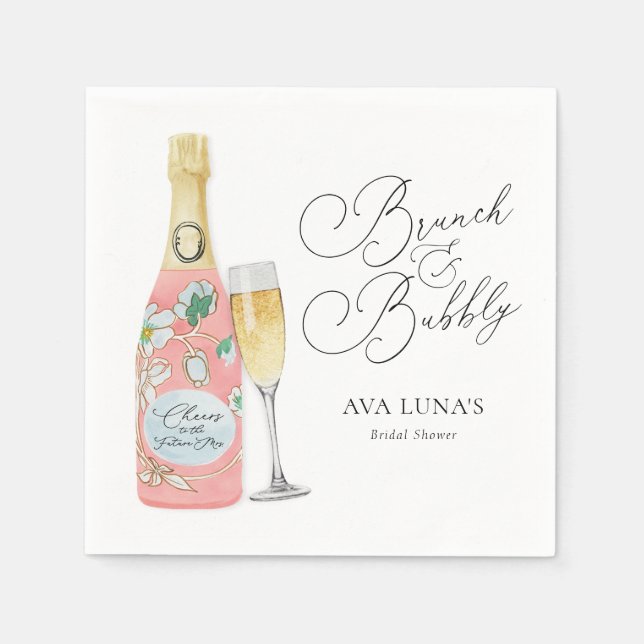Brunch och Bubbly Champagne Bröllopsdusch Papper Pappersservett (Framsidan)