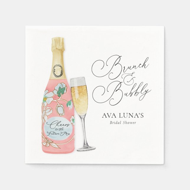 Brunch och Bubbly Champagne Bröllopsdusch Pappersservett (Framsidan)